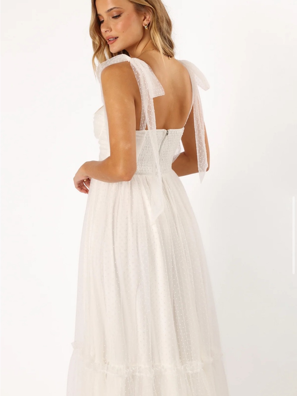 Petal & Pup White Midi Tulle Dress with Tie Straps - Picture 3 of 8